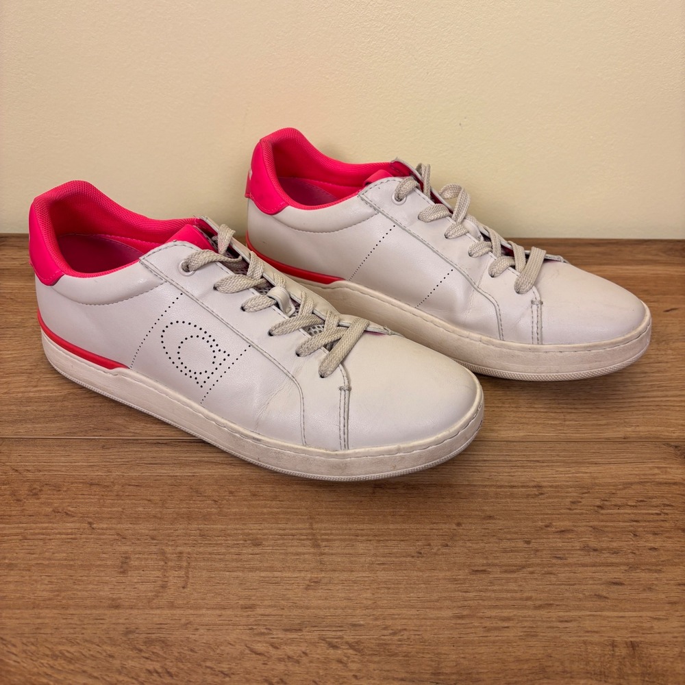 COACH G5040 Lowline Low Top Sneaker Womens Size 9 White Hot Pink Leather Casual